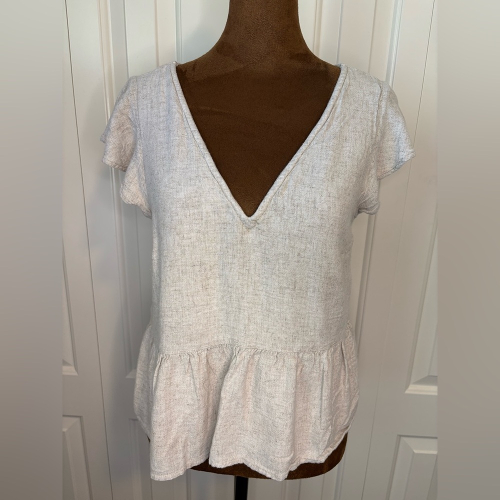 Abercrombie & Fitch Light Beige V-Neck Peplum Blouse